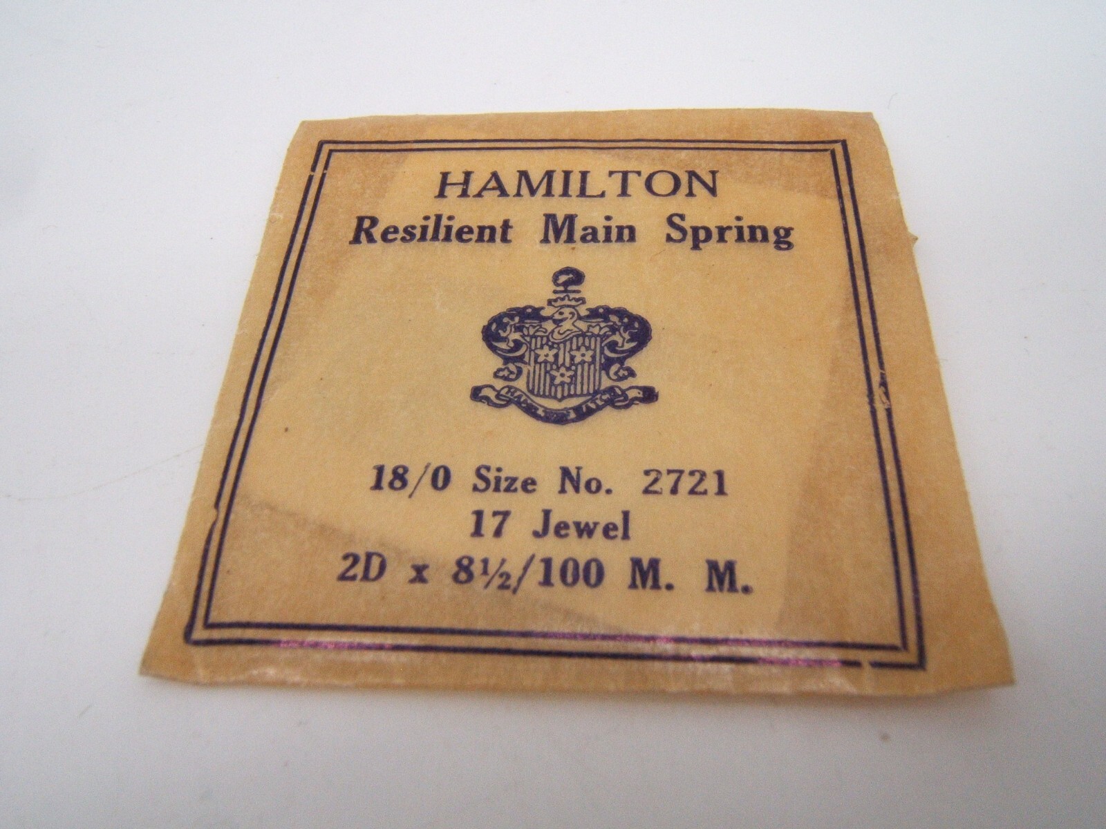 HAMILTON MAINSPRING POCKET WATCH 18/0 SIZE NO. 2721 17 JEWEL