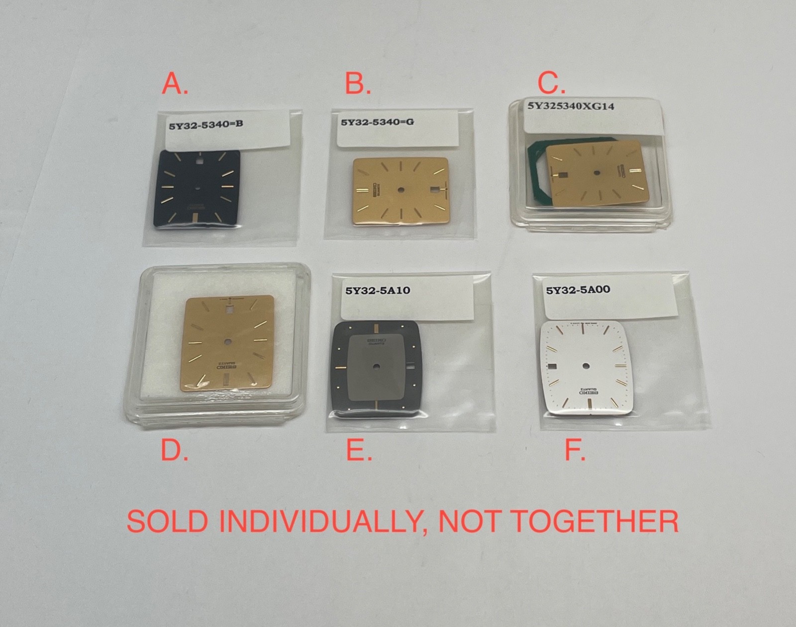 SEIKO Rectangular Watch Dials for Mvt. 5Y32 SOLD AS INDIVIDUAL ITEMS