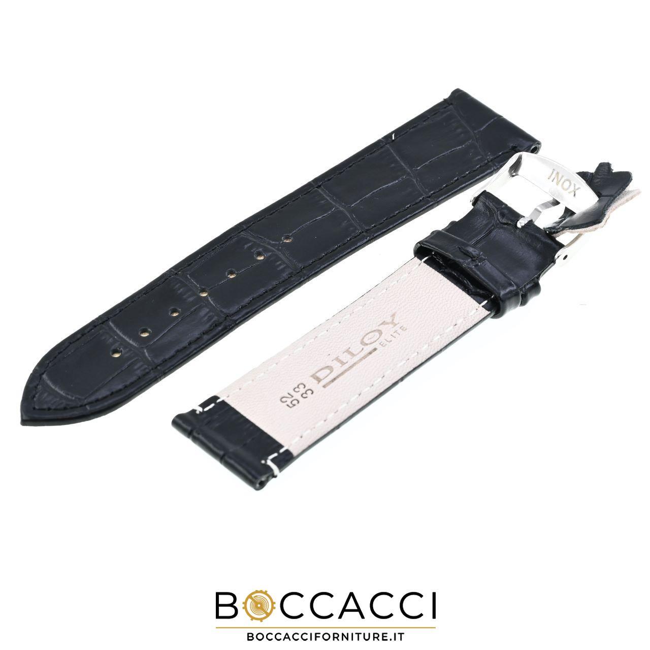DILOY Cinturino 22mm Nero in Pelle Stampa Alligatore non Imbottito (NEW)