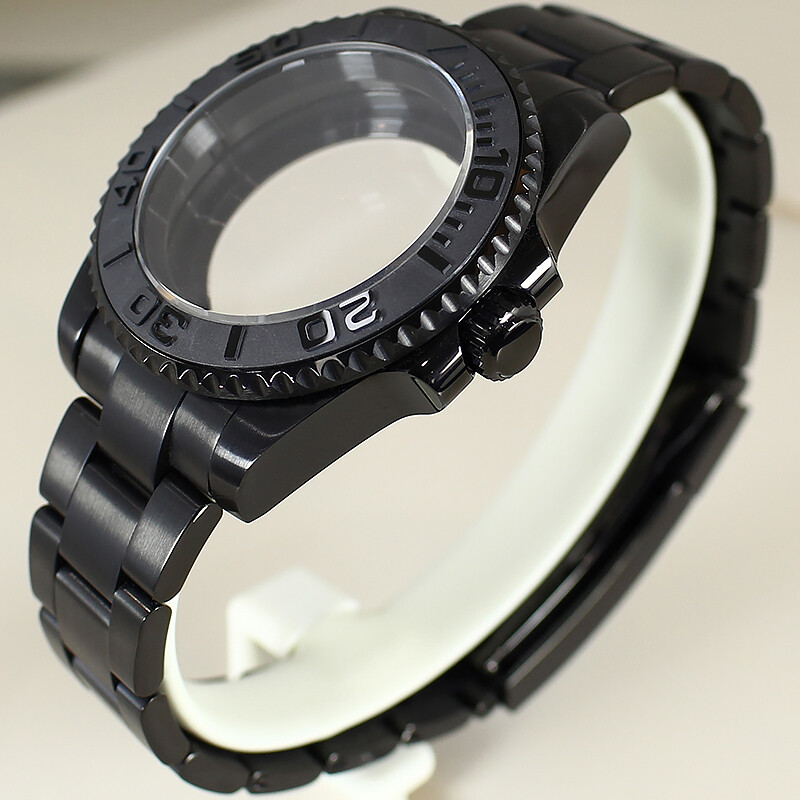 40mm Black PVD Watch Case Strap Yacht Ceramic Bezel For Seiko nh35 2824 Movement