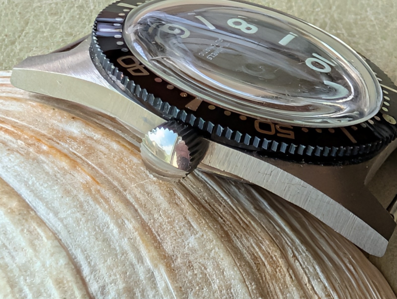 Vintage 1960/70’s TK All SS Diver Case w/Countdown Bezel,Glossy Black Dial,Crown