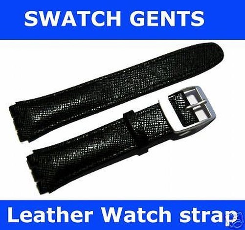 Mens Swatch Standard Black Leather Replacement Strap