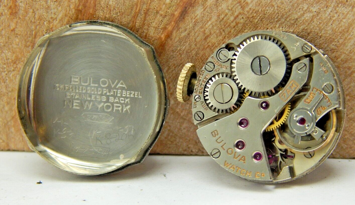 Vintage 1941 Bulova 7AM 17 jewel ladies wrist watch movement with dial & crown