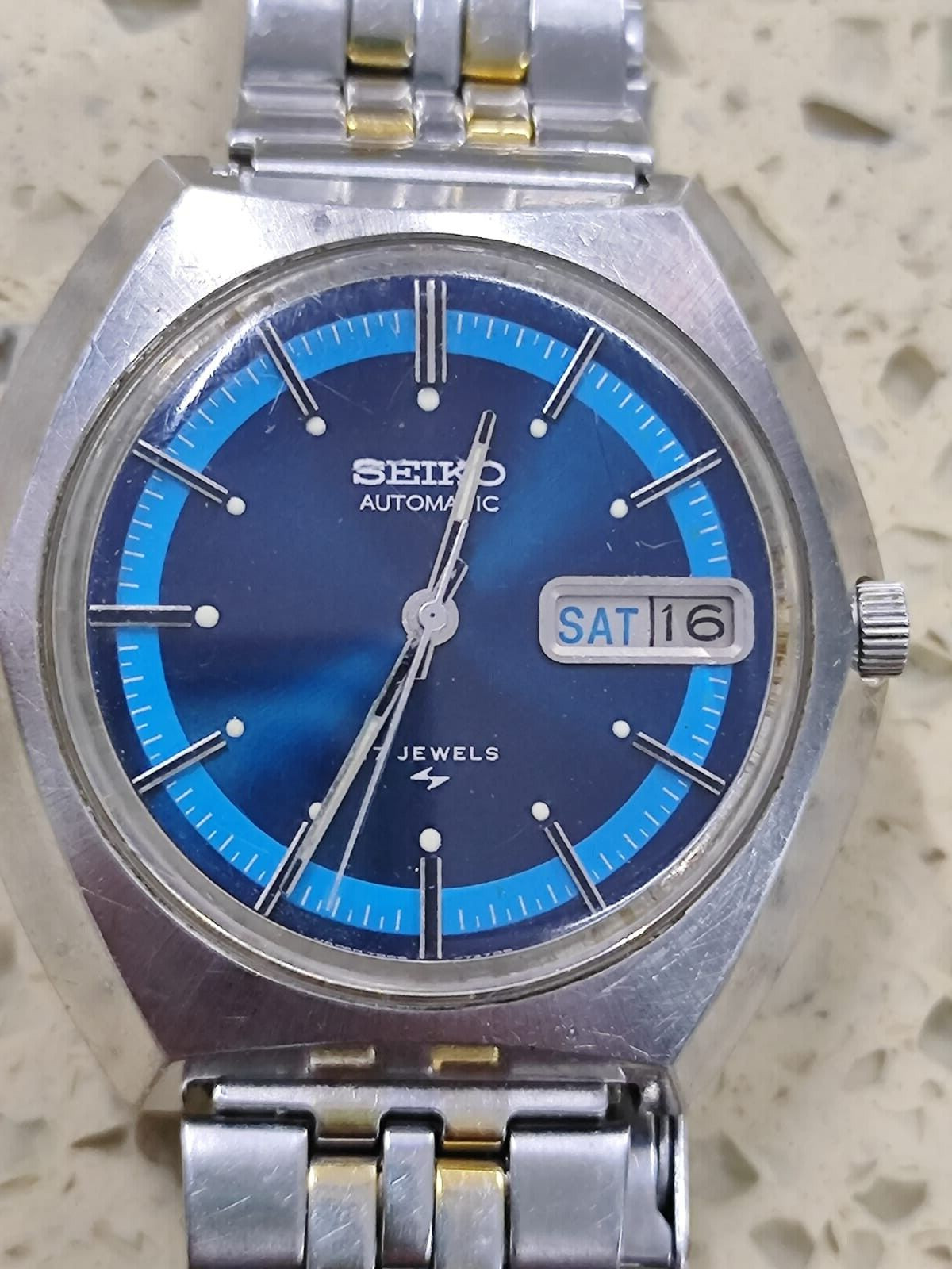 1973 Vintage SEIKO 7006-7189 Watch Blue Dial Not WORKING