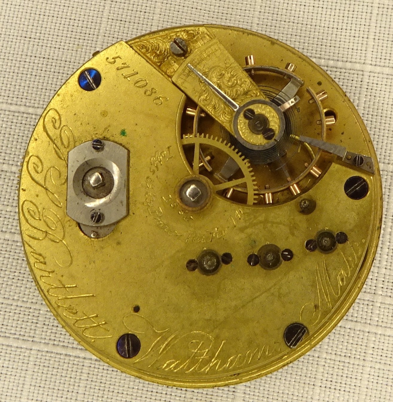 Waltham Pocket Watch Movement 10S 15J Key Wind & Set Parts or Repair 1872