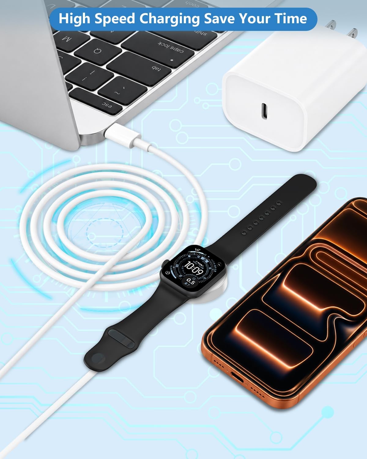 USB C Apple Watch Charger with 20W Fast Wall Block, 6FT Portable Magnetic Cha…
