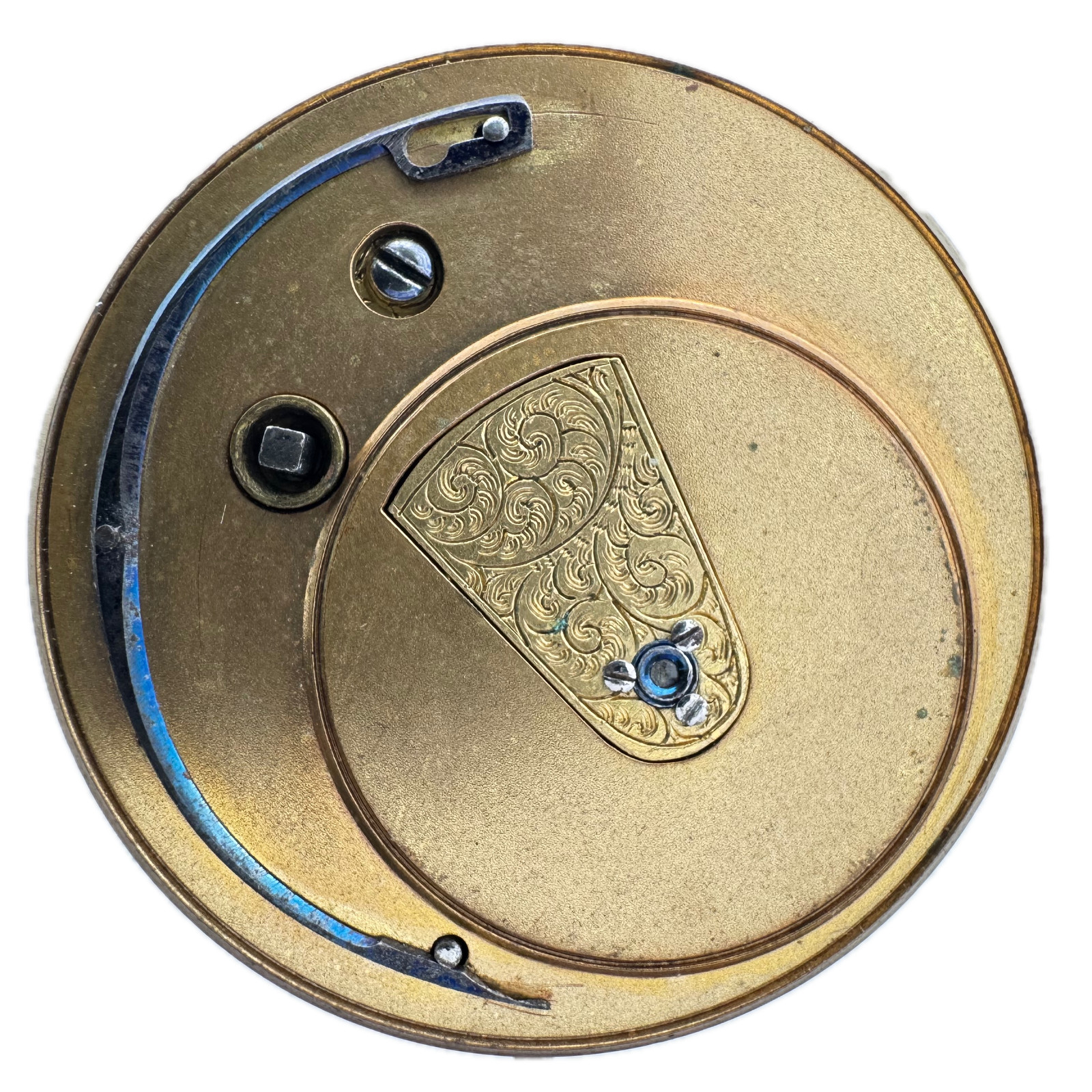 Antique Unbranded Metallic Roman Floral Embossed Key Wind Pocket Watch Movement