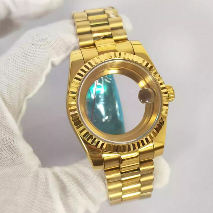 Stainless Steel Synthetic Sapphire Glass Watch Case + Strap for NH35 Movement