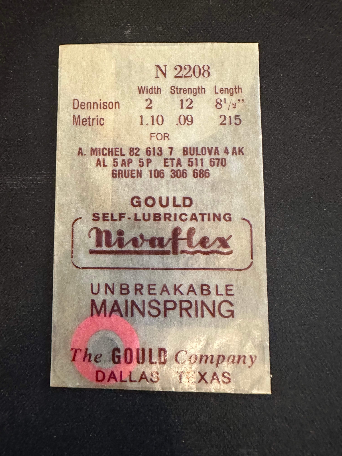 Nivaflex Unbreakable Mainspring N2208 for Bulova 4AK, 4AL, 5AP, 5P, ETA 511, 670