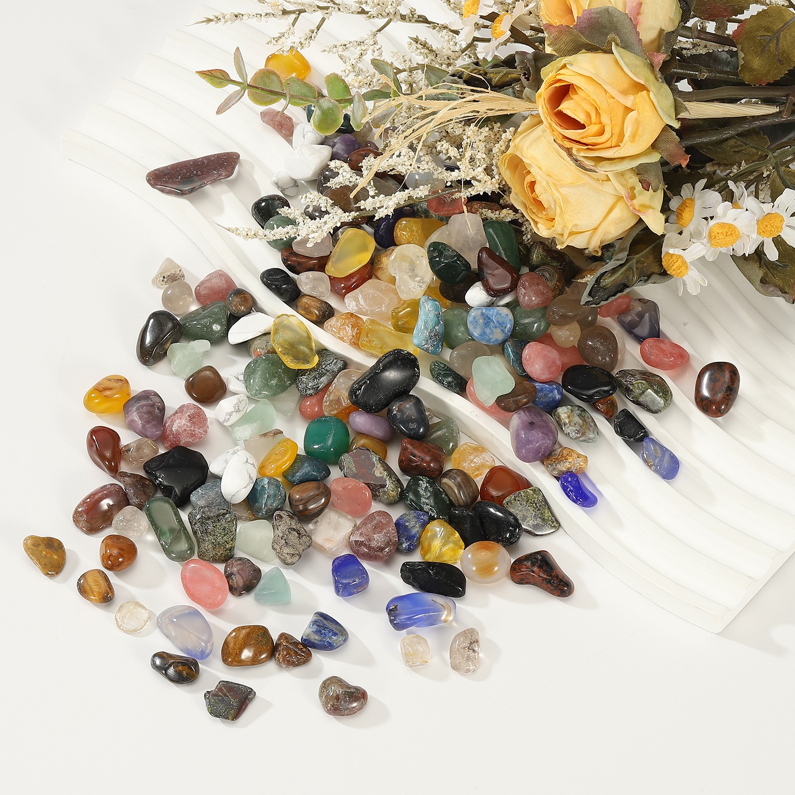 Tumbled Chips Stones, 1lb/500g Fluorite Tumbled Gravel, Red Mixed Color