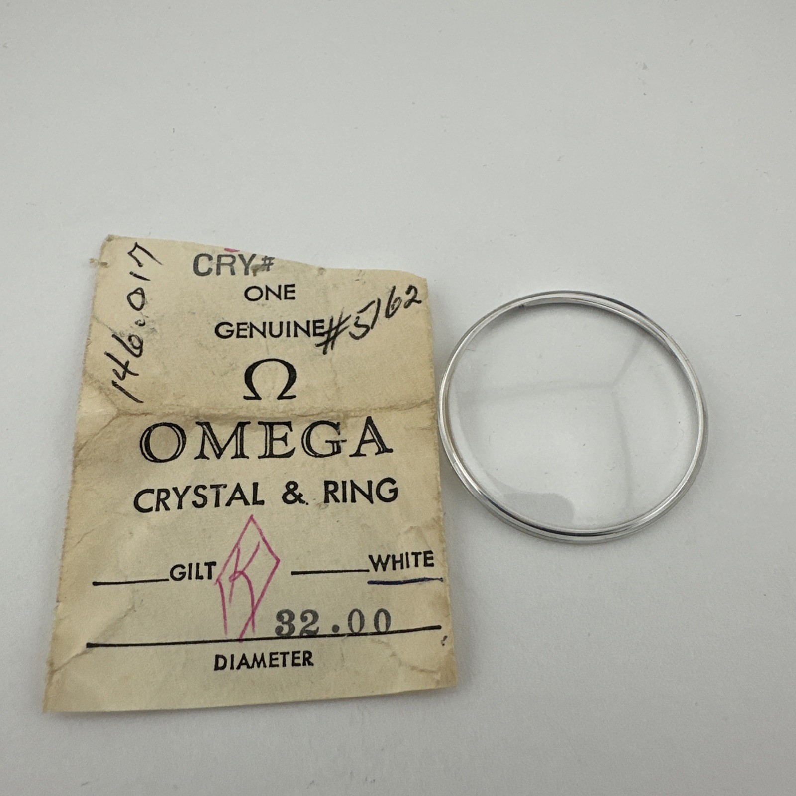 Genuine Omega 5162 PZ Watch Crystal With Silver Tension Ring 32mm New Old Stock