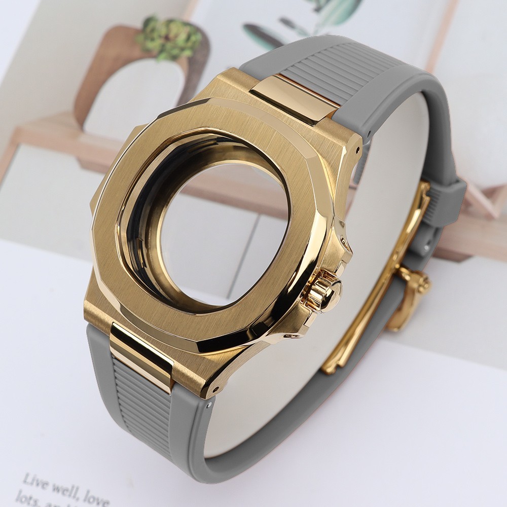 Sapphire 40mm Golden Brushed Watch Cases Soft Strap 10ATM For Seiko NH35 34 NH36