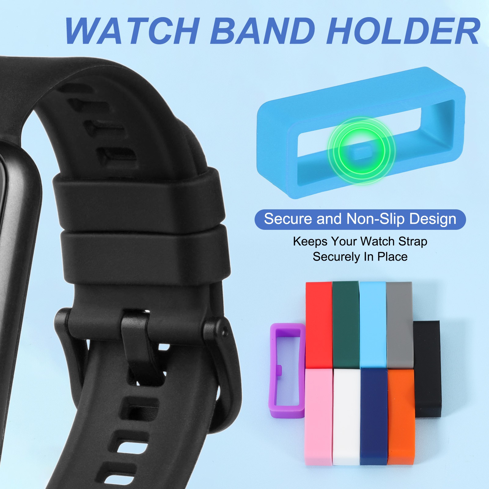 8 Pcs Watch Band Holder Loop, 22mm Universal Watch Replacement Band, Sky Blue