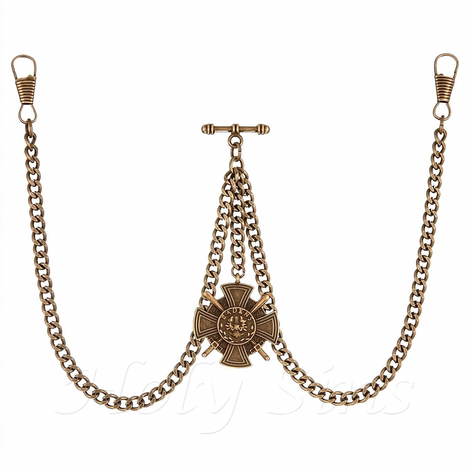 New Bronze Colour Double Albert Pocket Watch Fob Chain With Pendant