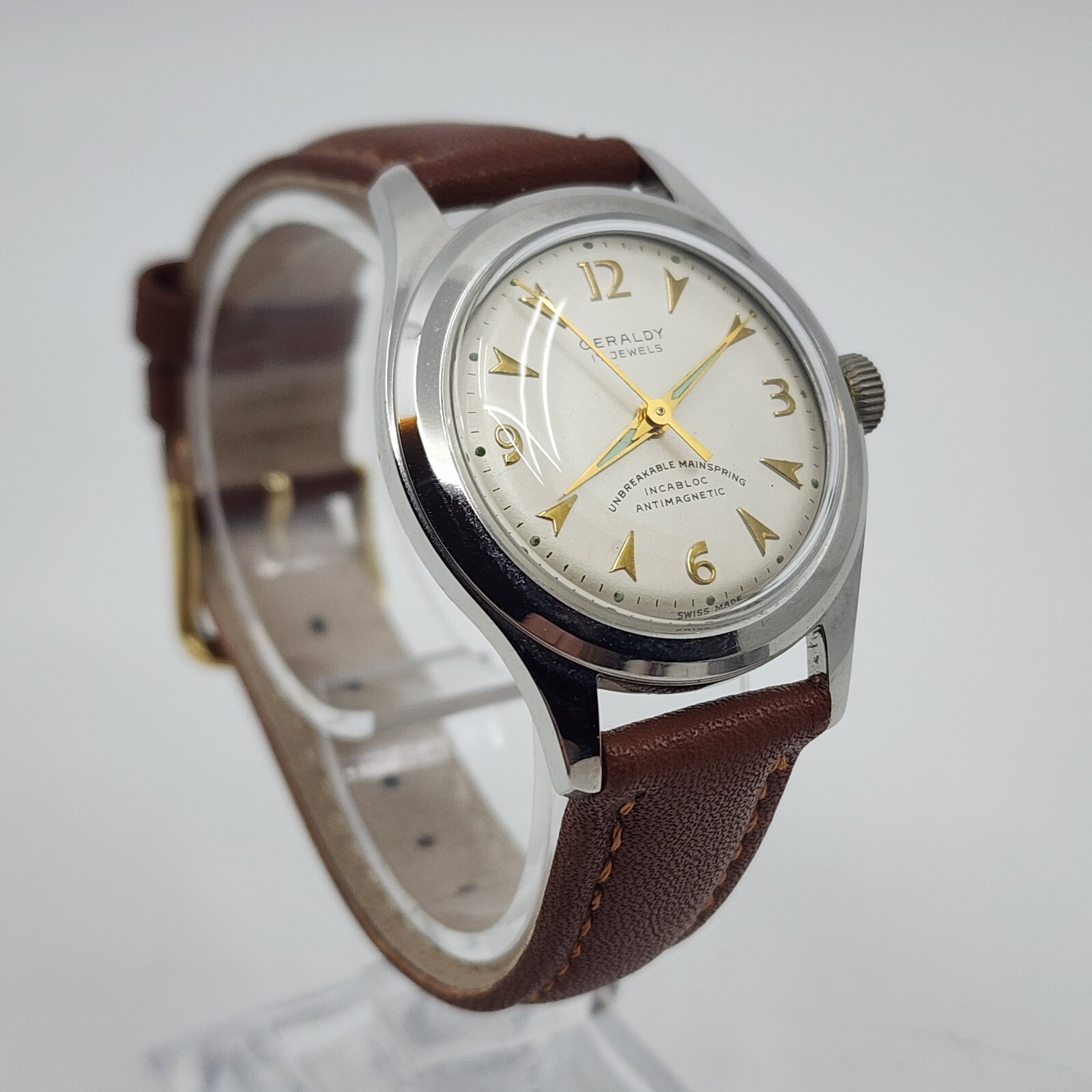 1950’S Geraldy 17 Jewels Cal. AS 1187 Manual Wind Steel Recent Service New Xtal