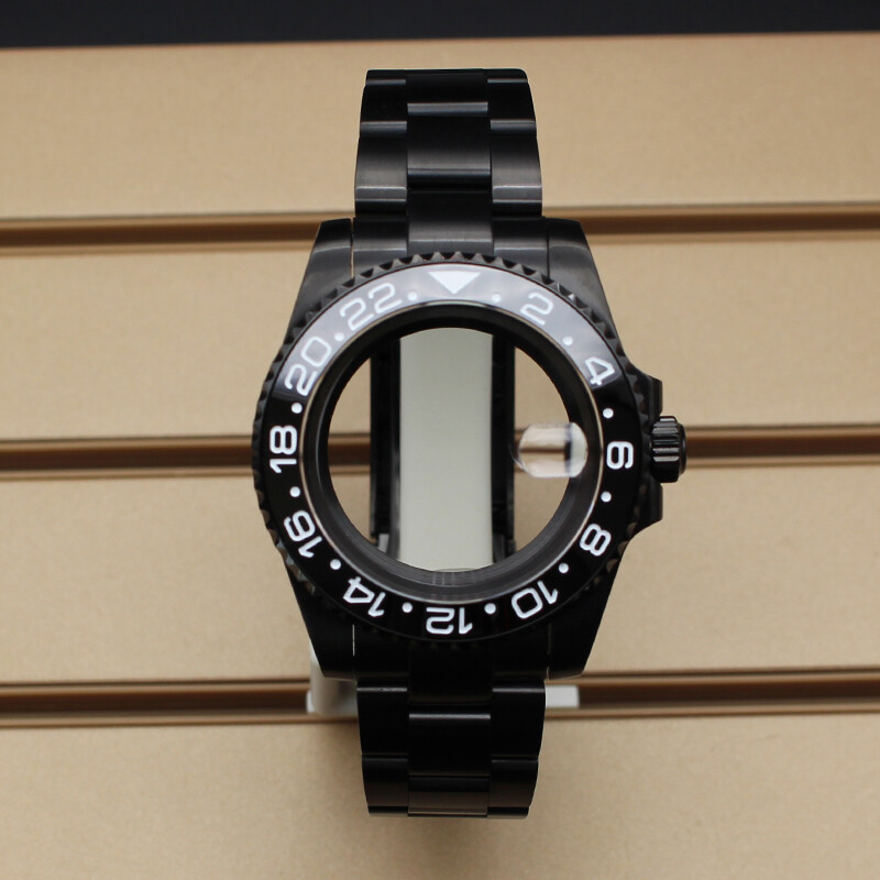 stainless steel 40mm nh35 Watch Case Strap Black GMT PVD Sapphire For Seiko nh36