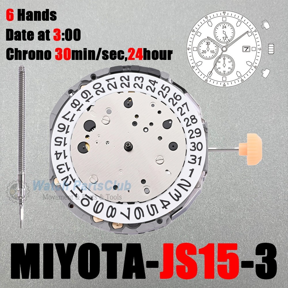 Genuine Miyota JS15 Movement Japan 3 Hands, Date at 3-Watch Replacement parts