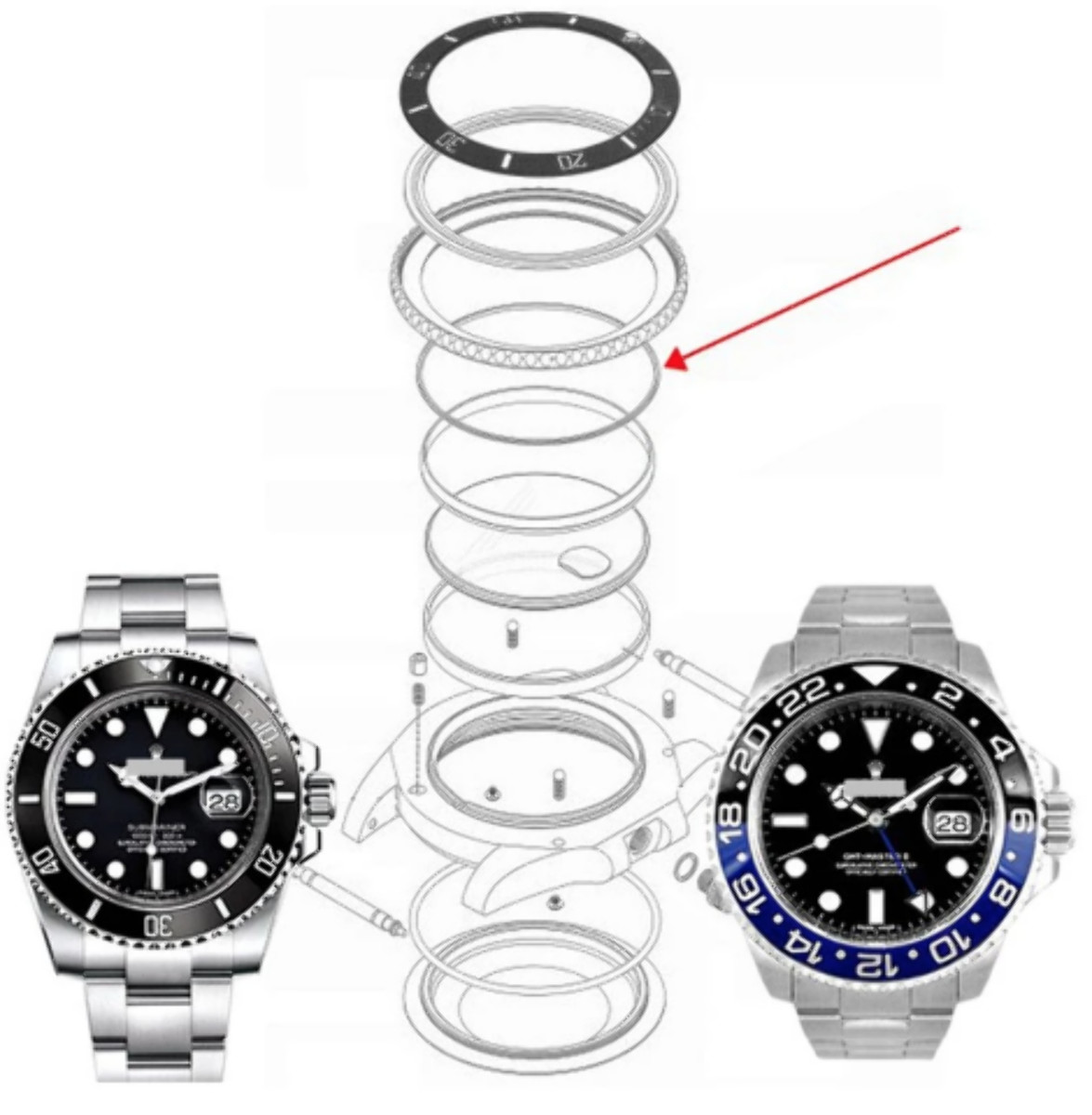 5 WATCH BEZEL GASKET FIT ROLEX YACHTMASTER, YACHTMASTER 2 116622