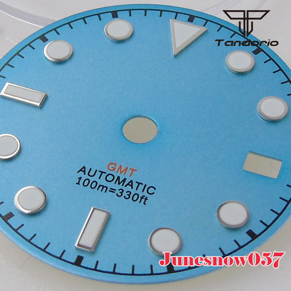 Tandorio 29MM White Blue Black Green Sterile Watch Dial Face Lume Fit NH34A GMT