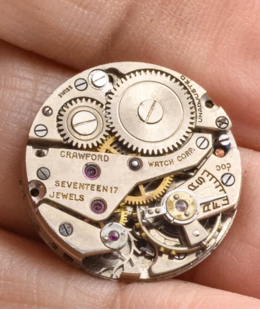 Antique CRAWFORD 17 jewel Round ladies Wrist Watch movement no stem or crown