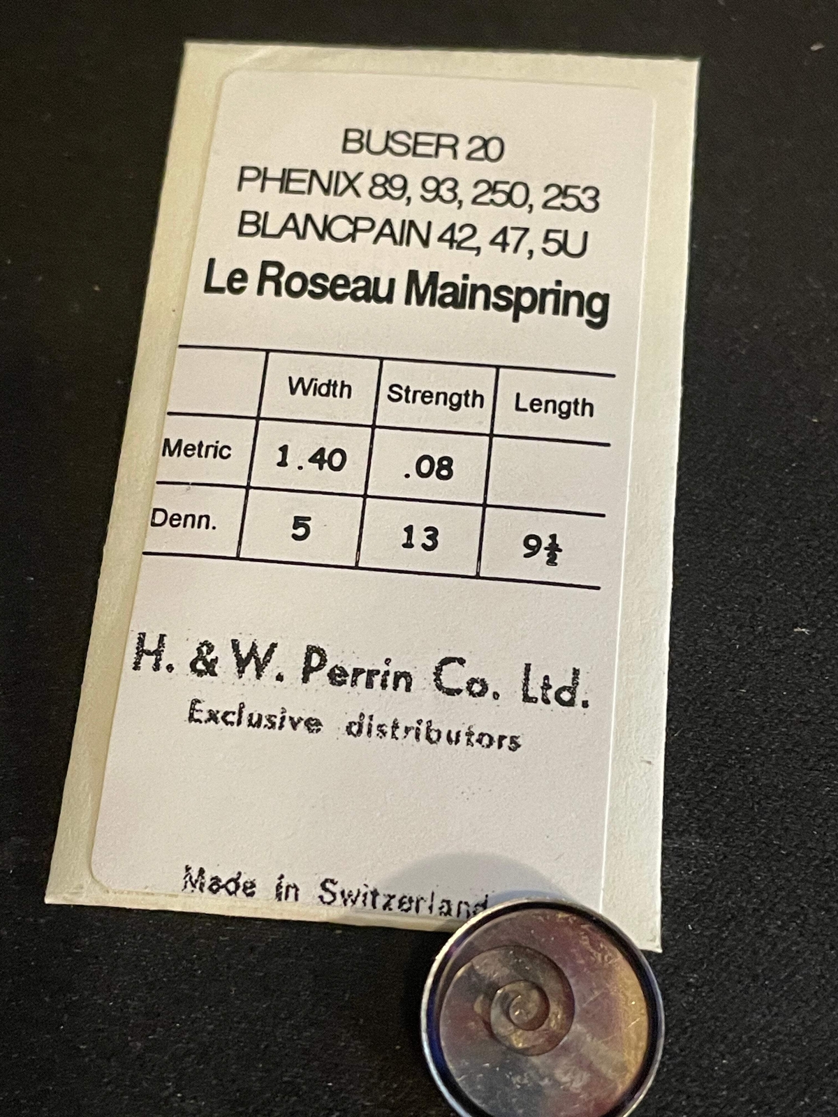 H. & W. Perrin Co. Mainspring for Buser 20, Phenix 89, 93, 250, 253 – Steel