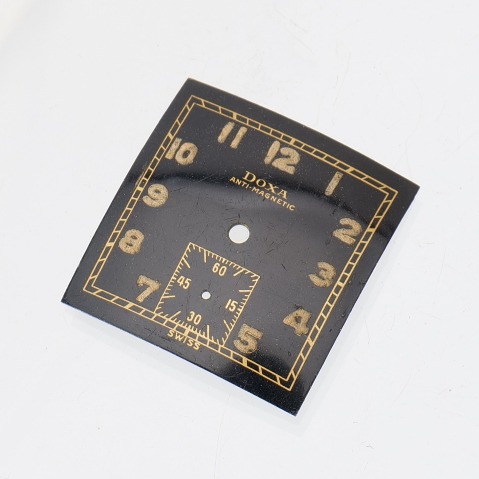 Vintage DOXA Square Sub Second Watch Dial Black Glossy Swiss Part 20.5 x 21mm