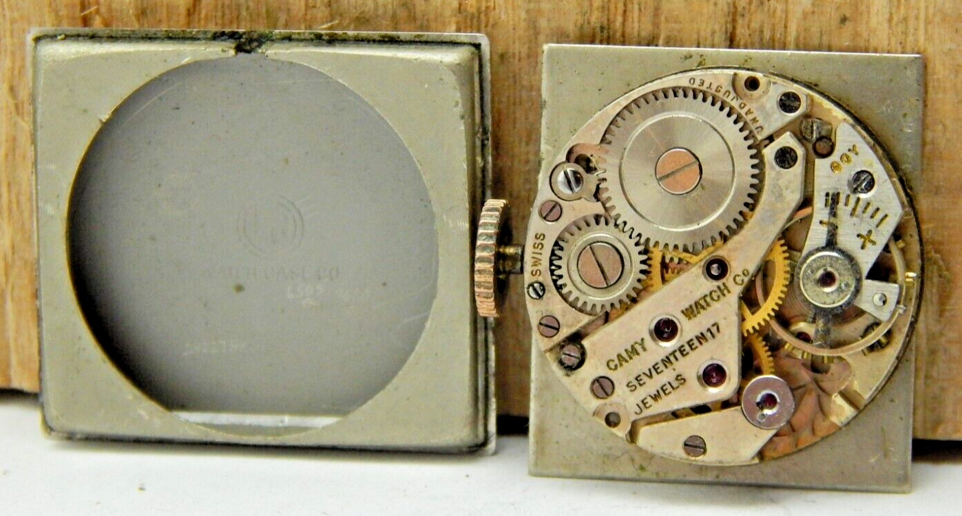 Vintage Lucerne Camy 17 jewel men’s wrist watch movement w/ gemmed dial & hands