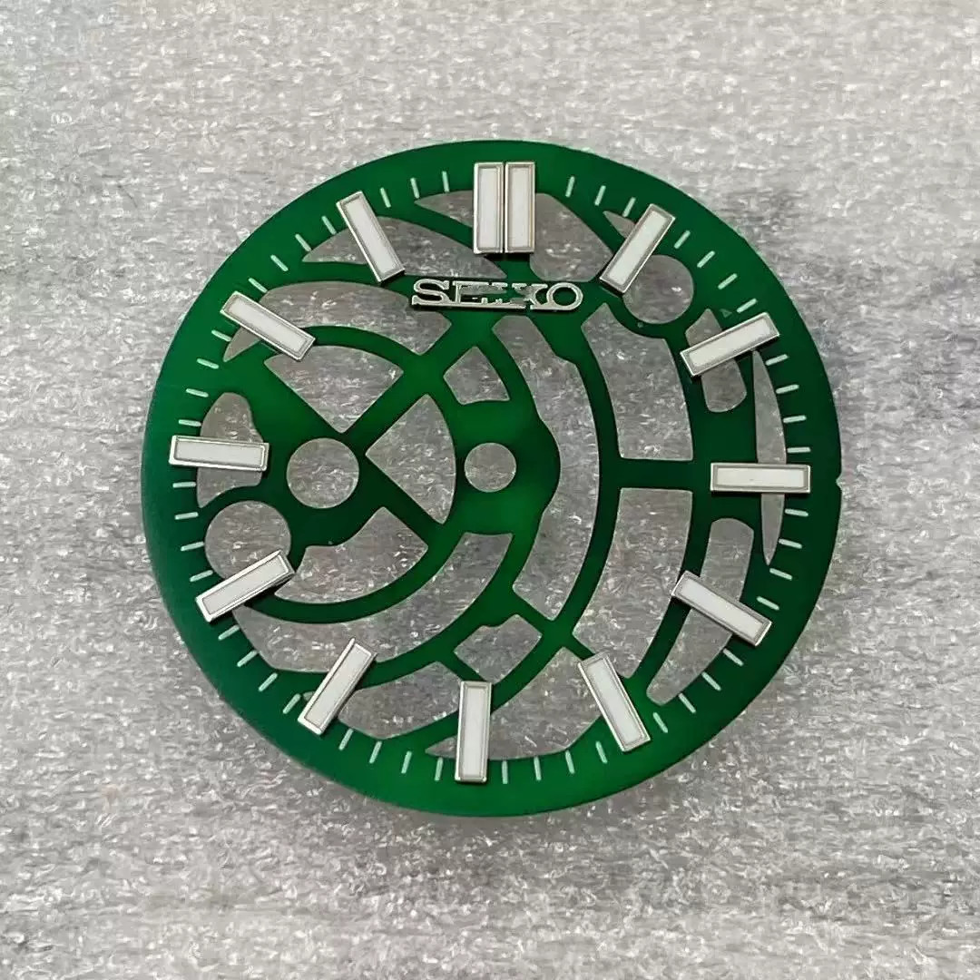28.5mm Cutout Watch Dial Green Lume for Nh70 NH72 Movement Watch Parts S Logo