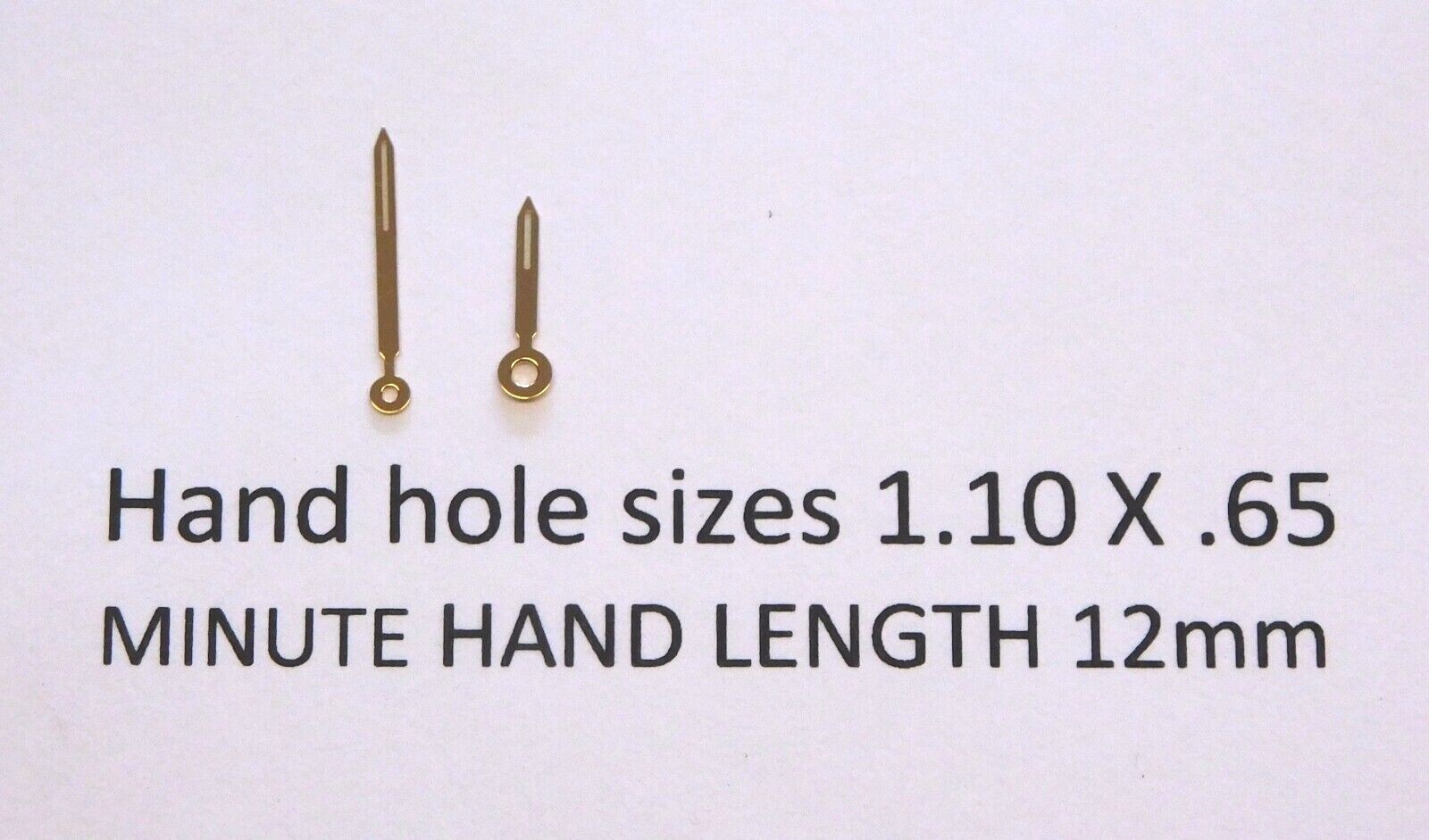 Skeleton pencil watch hands GILT 1.10 x .65 , 1.20 x .70 or 1.50 x .90 x 1 pr.