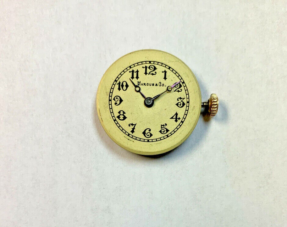 E. Huguenin Watch 15 Jewel Movement Broken Balance 14k Crown MARCUS & Co Dial