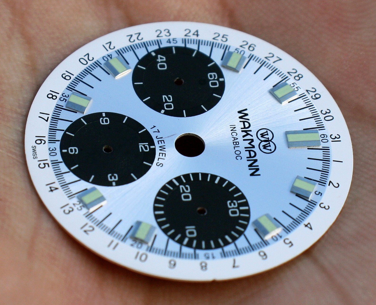 VTG WAKMANN Incabloc Calendar Date Track Chronograph Panda Dial Valjoux 72C NOS