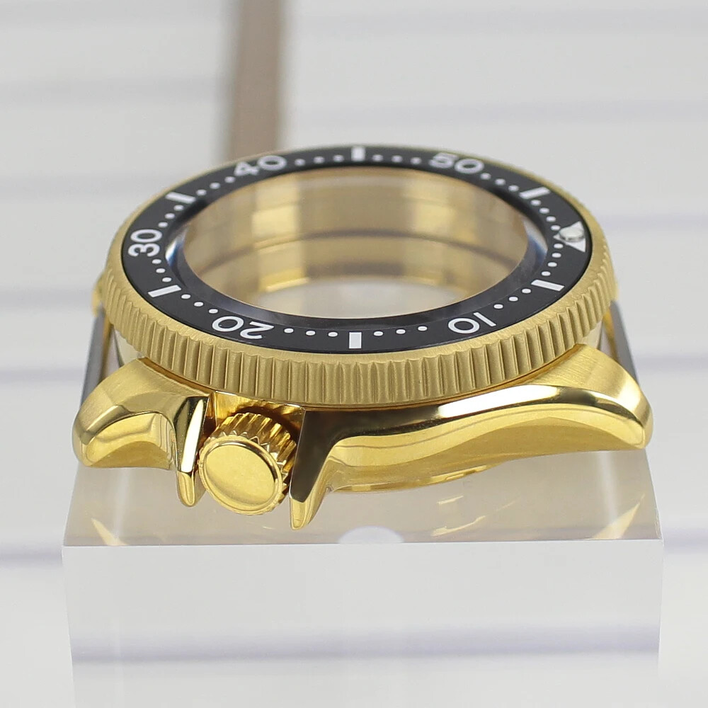 38mm Turtle SKX013 Gold Watch Case Part Sapphire Glass For Seiko Nh35/36Movement