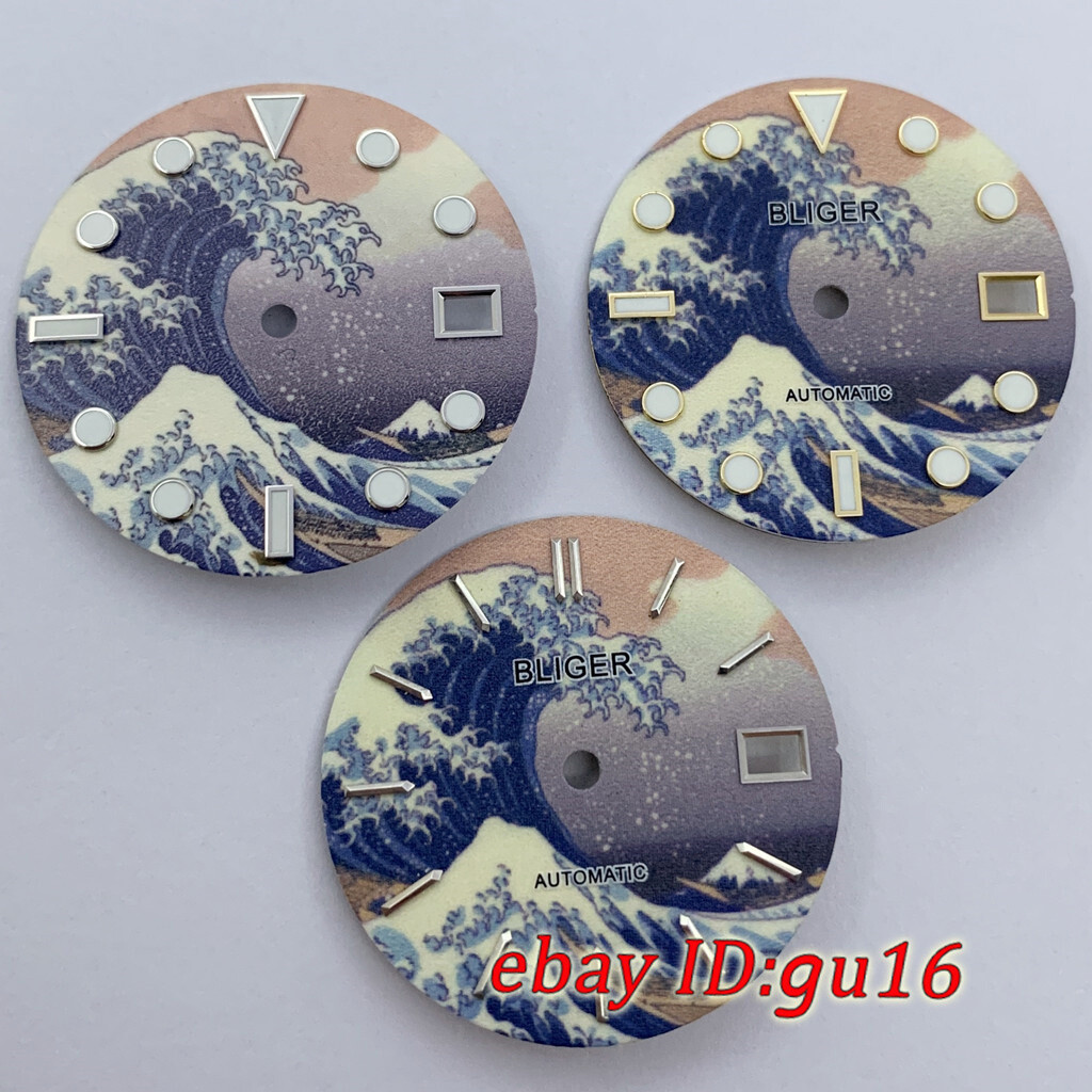 29mm super green luminous Kanagawa Surfing watch Dial fit NH35 NH36 movement