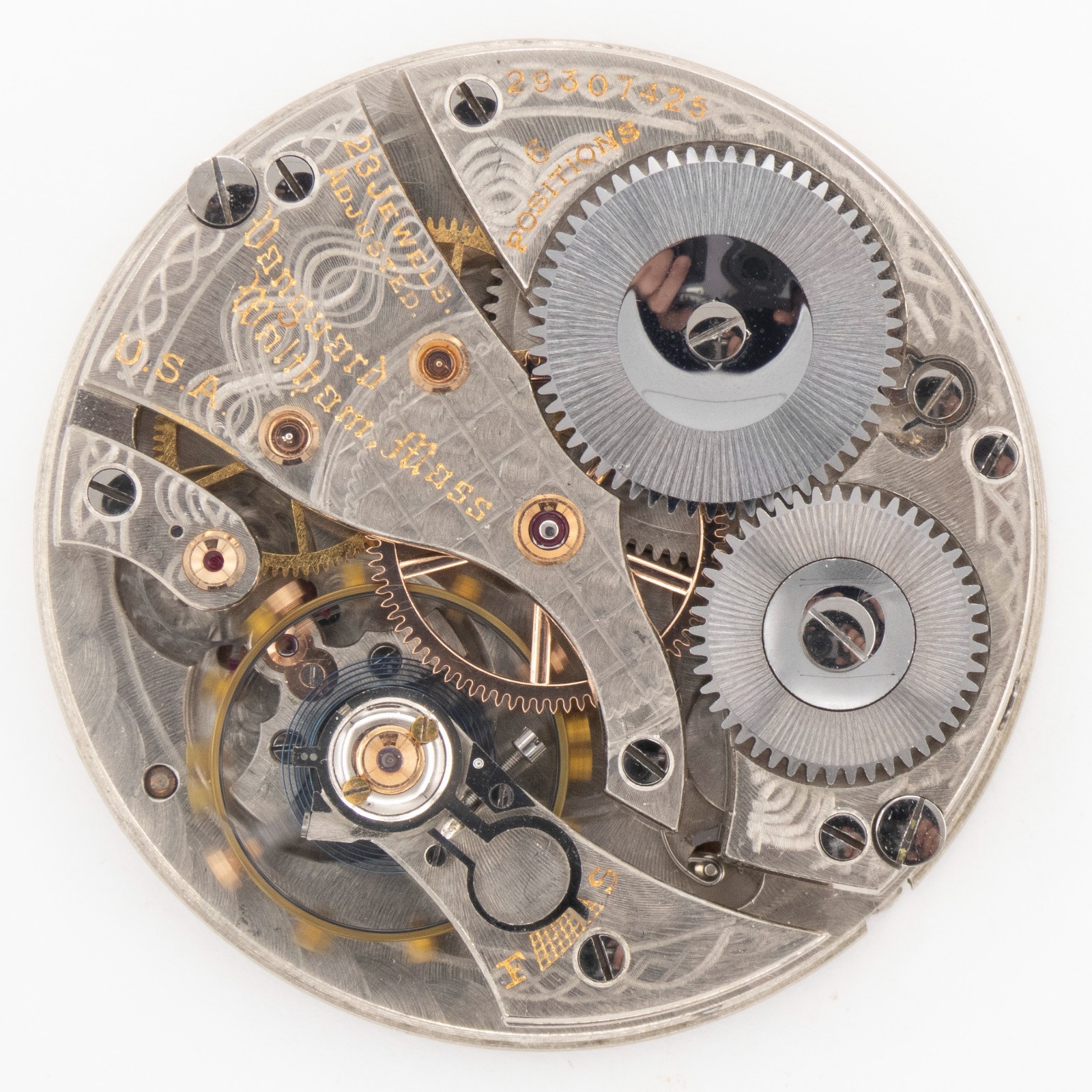 Waltham Vanguard 23J Railroad Grade Antique Pocket Watch Movement, Keeps Time