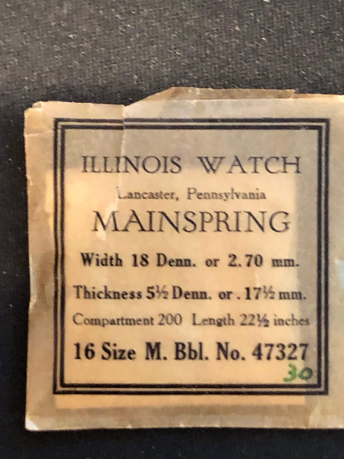 Illinois Factory Mainspring No. 47327 for 16s Bunn & Sangamo Railroad Watches –