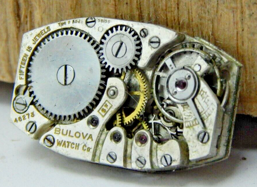 Vintage 1925 Bulova 6F 15 jewel 2 Adj art deco wrist watch movement with dial