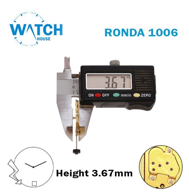 RONDA 1006 Swiss Quartz Watch Movement-H:3.67MM- Pink Disk At 6-2 Hands.