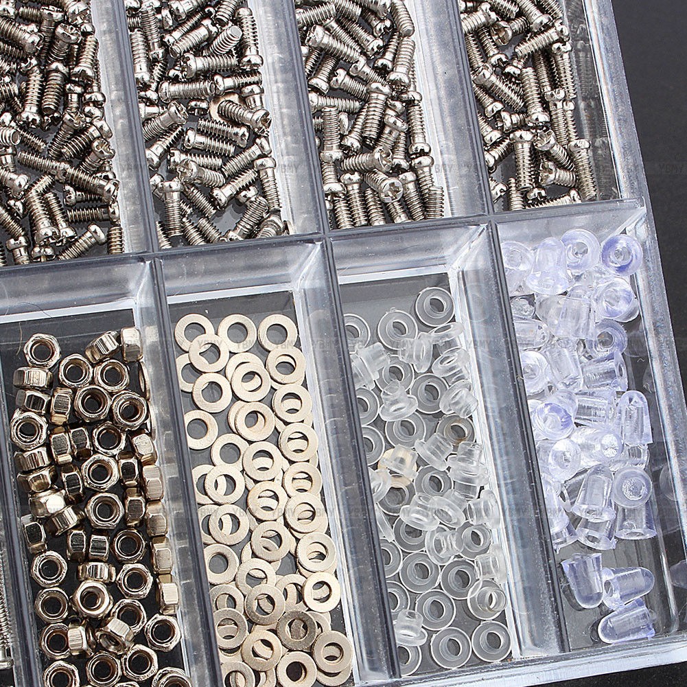 1000Pack Micro Eyeglass Sunglass Tiny Screw Nut Assortment Watchmaker Repair Kit