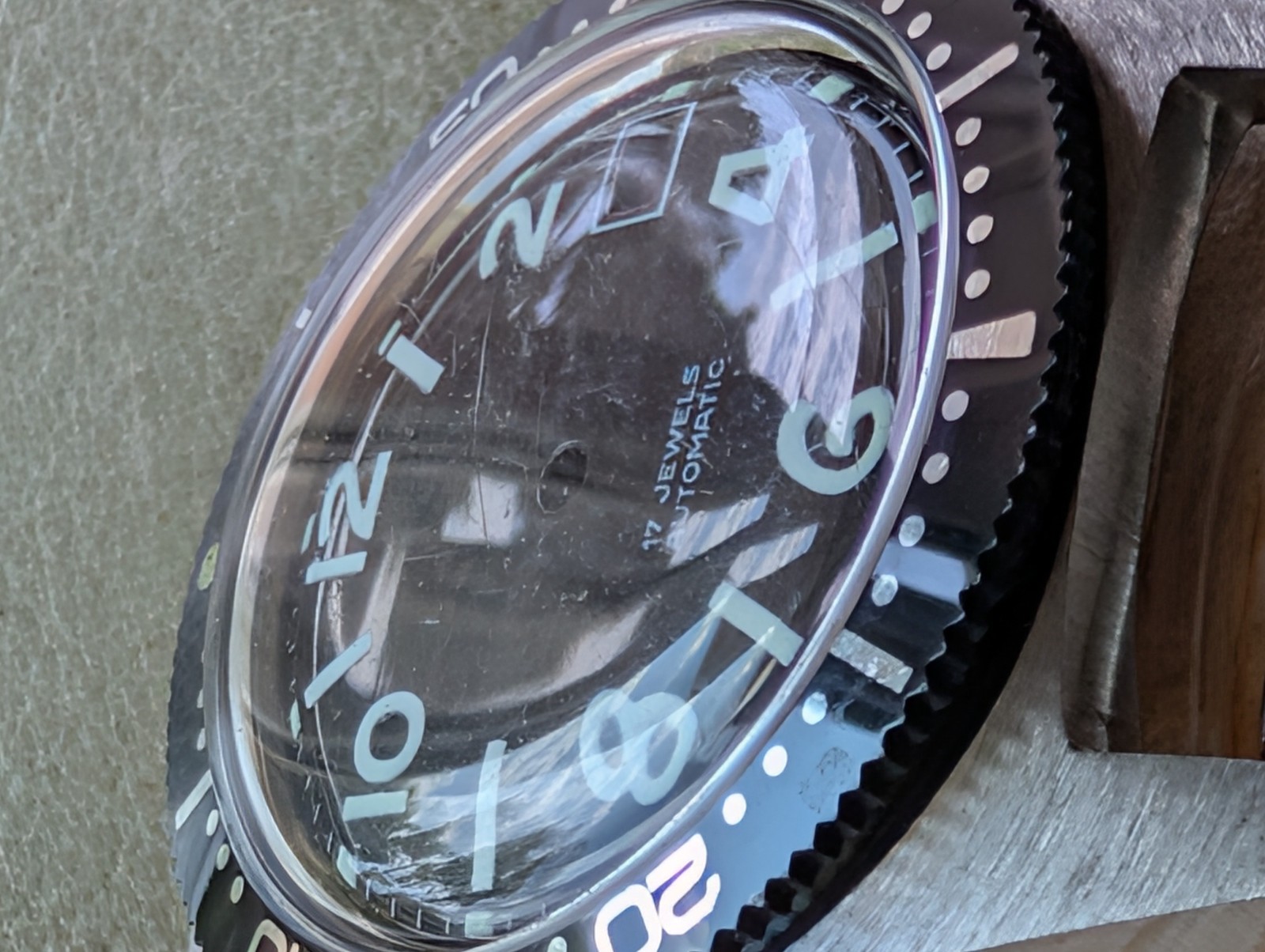 Vintage 1960/70’s TK All SS Diver Case w/Countdown Bezel,Glossy Black Dial,Crown