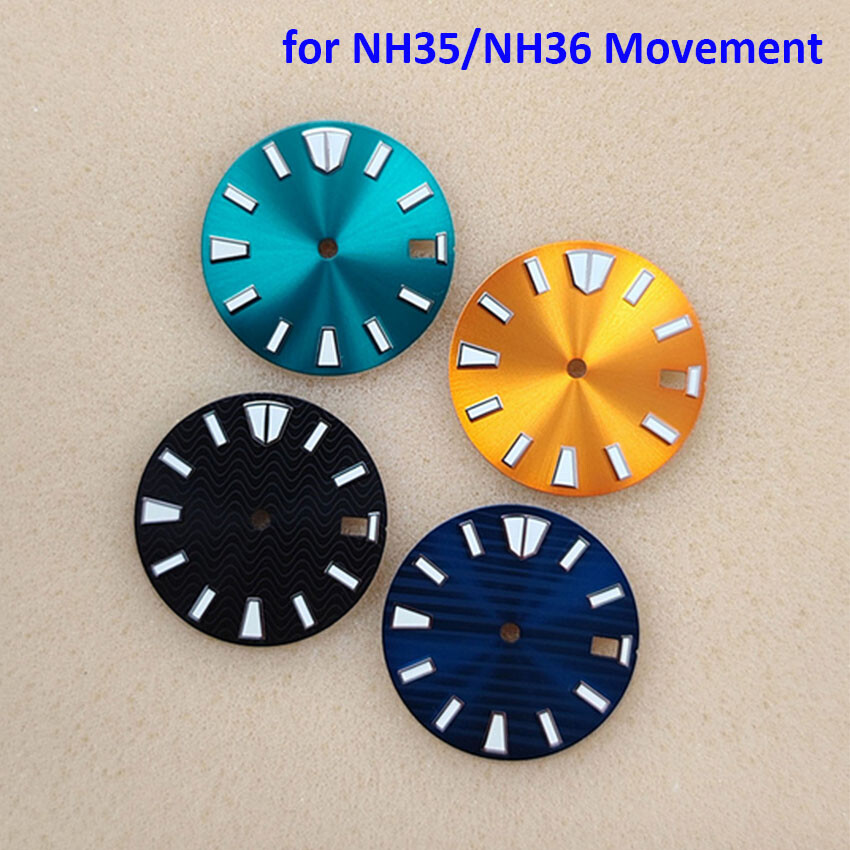 28.5MM Green Luminous Large Studded Sunburst Watch Dial for NH35/NH36 Movement