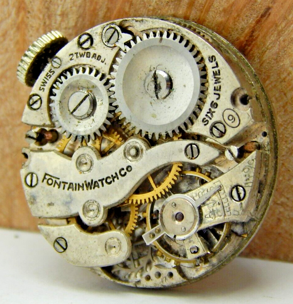 Vintage Fontain 2 adjustment 6 jewel men’s wrist watch movement w/ dial & hands