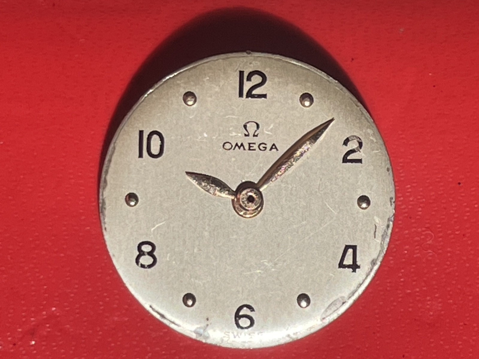 ⏱ Omega Original Vintage Ladies Silver watch dial 16mm & gold hands Cal. R11.5
