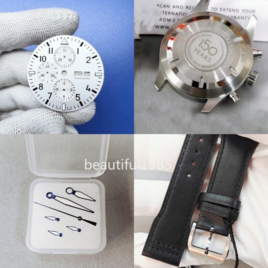 DIY Watch Part Kit for 7750 Pilot Chronograph 43mm Watch Case+Dial+Hands+Strap