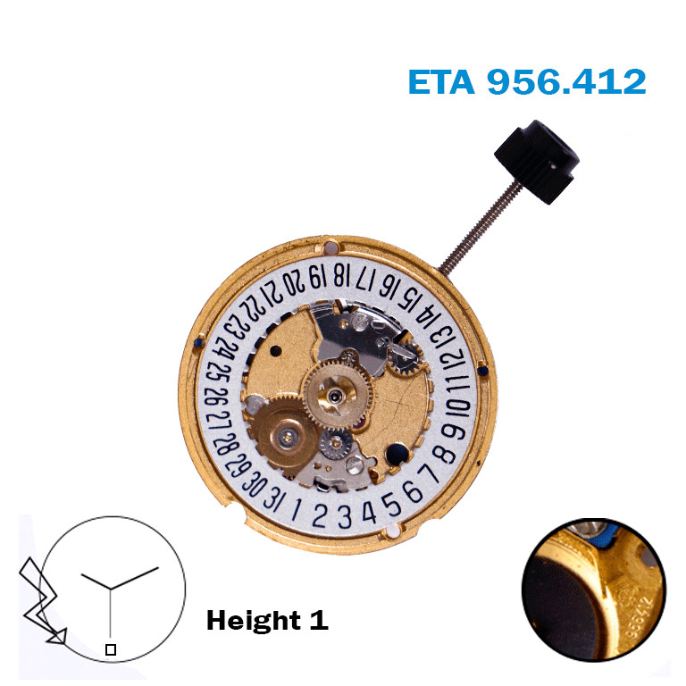 ETA 956.412 Swiss Made Quartz Movement-Gray Date Disk At 6- 3 Hands- Height :1.