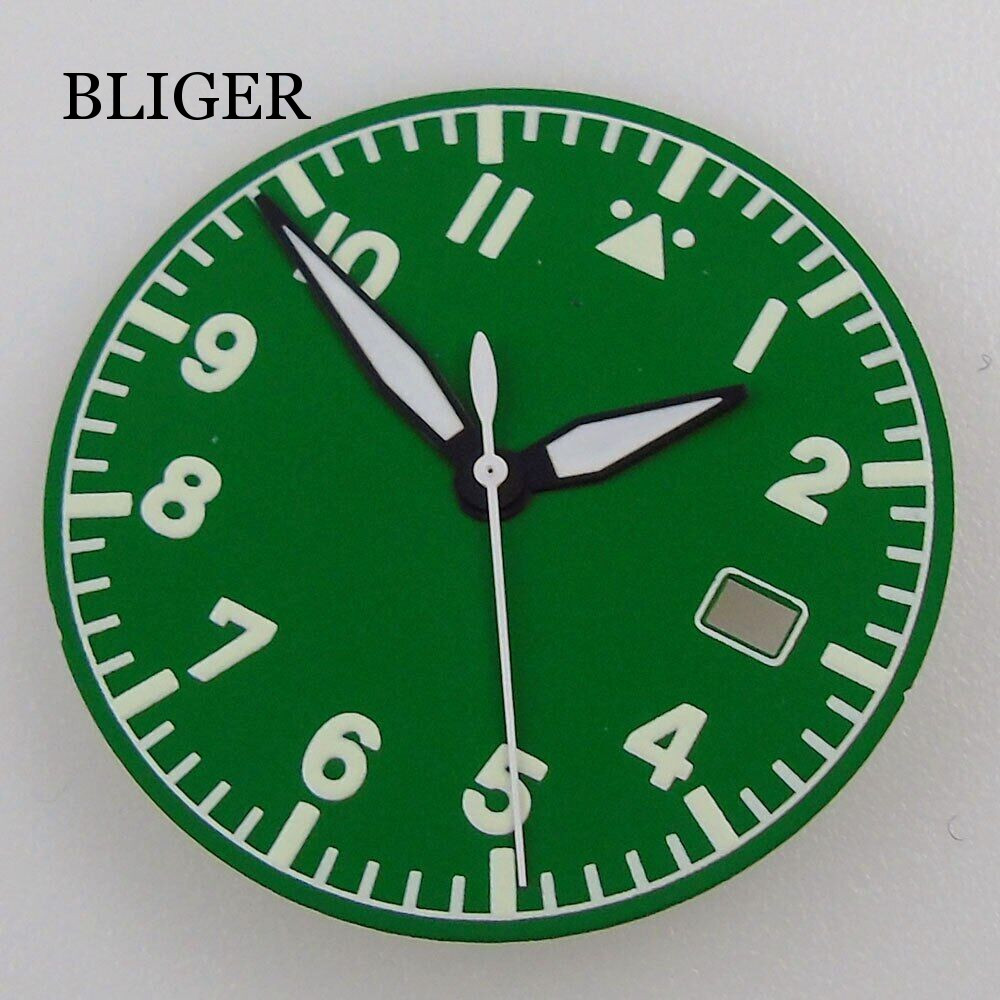 33.6mm Watch Dial Hands Fit For NH35/NH35A Automatic Movement Green Lume Black