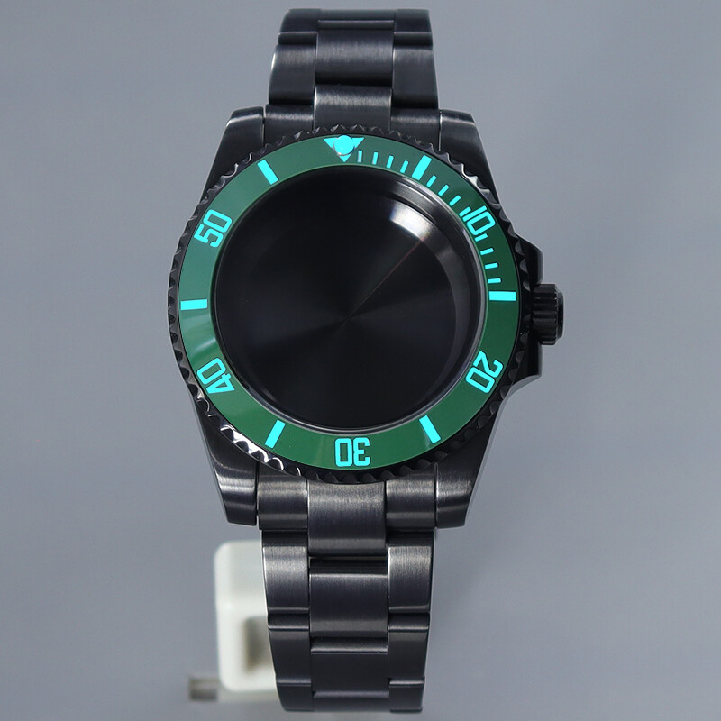 40mm Black Watch Case+Oyster Band Luminous Ceramic Bezel For Seiko nh35 Movement
