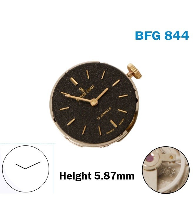 BFG 844 Swiss Manual Winding Movement, 2 Hands, 17 Jewel, With Swiss Star-Dial.