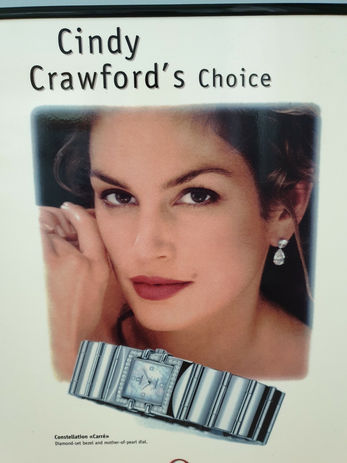 Omega Watch Main Dealers Shop Display – Framed Picture of Cindy Crawford – RARE!