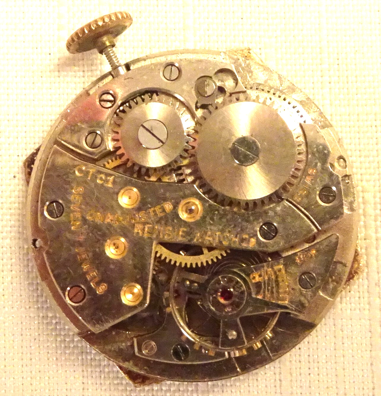 Rensie Wristwatch Movement 7J Antique Men’s Parts or Repair CT01