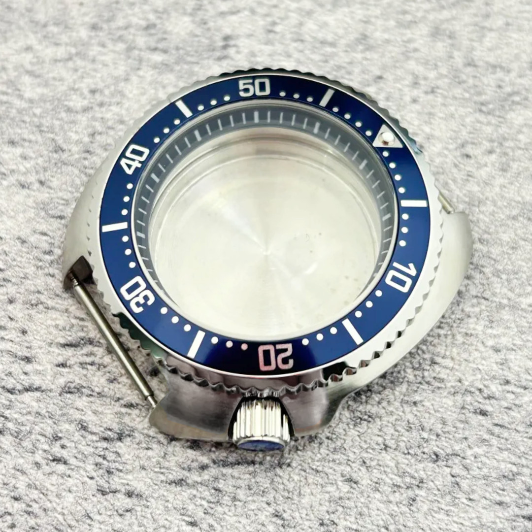 44mm Silver Blue 5ATM Ceramic Watch Case 4’1 Crown Mod Parts Fit NH35 NH36